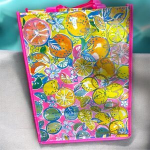 Lilly Pulitzer Citrus Print Tote Pink Yellow Green Reusable Shopping‎ Market Bag
